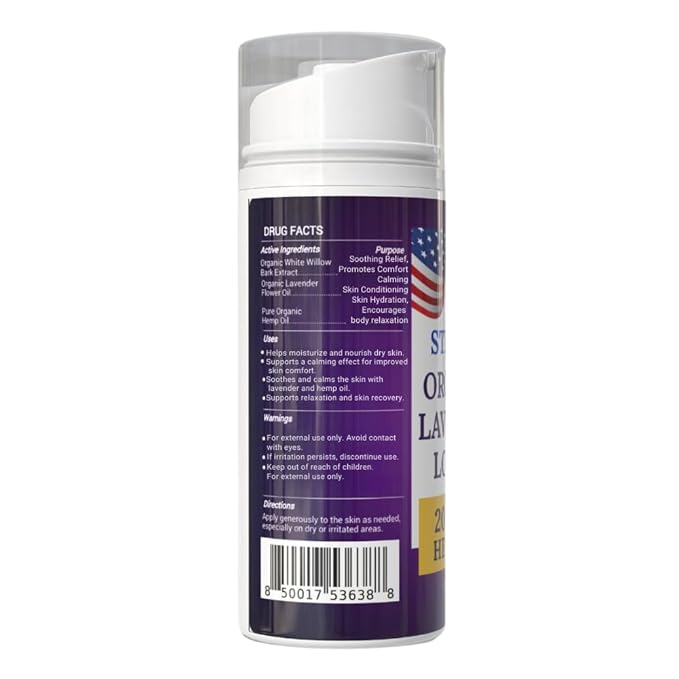 STIRLING Lavender Lotion – Organic Lavender with 2000mg Hemp Oil, Aloe Vera, and Vitamin E – Nourishing and Moisturizing Body Lotion for a Soft and Smooth Feel