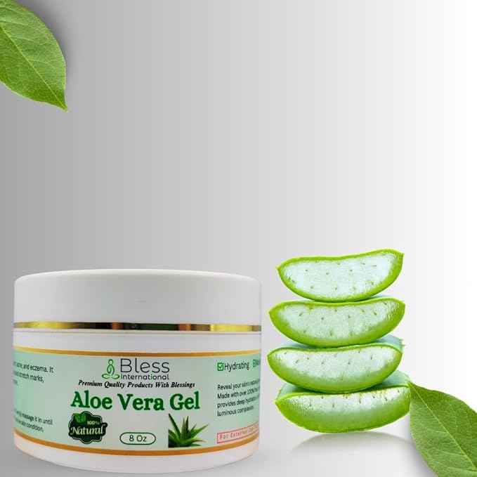 Bless International-Organic-Aloe-Vera-Gel 96%-Pure-Freshly-Made-Within-12-Hours-Of-Harvest Perfect-For-Face-Body-Scalp-&-Hair-Hydration Soothing-Moisturizer-For-Sunburn-And-After-Sun-Care-8-oz