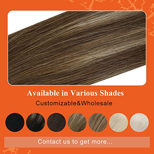 Full Shine Human Hair Tape in Extensions 16inch Brown Balayage Hair Extensions Tape in Brown to Blonde Ombre Highlights Human Extensions Glam Seamless 20Pcs 50Grams