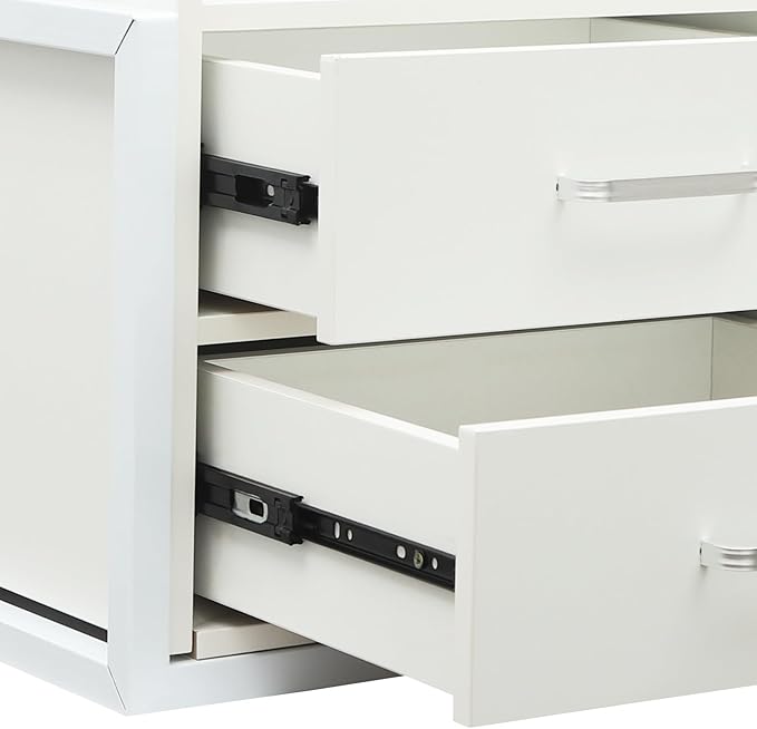 Suspended Salon Station for Hair Stylist, Wall Mounted Styling Salon Station Storage Cabinet w/2*Drawers &Hair Dryer Stand,Floating Nightstand Stylist Storage Cabinet for Home (Sliver+White)