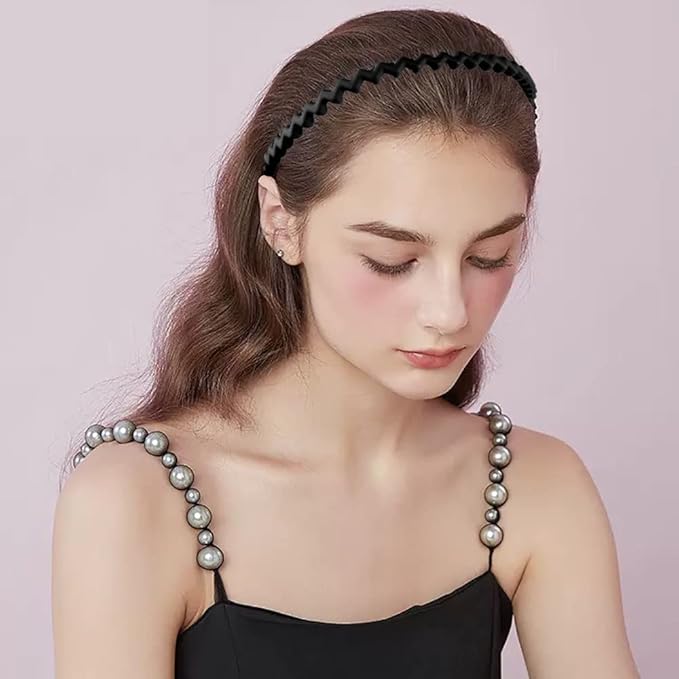 LAPOHI 10 PCS Non Slip Fashion Effortless Plastic Headbands with Teeth Comb Skinny Hair Bands for Women Men Teen Girls, Long Teeth Matte Black