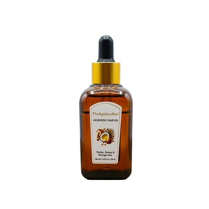 The Ageless Box Ayurvedic Hair Oil Serum – Reduces Hair Fall, Tames Frizz & Curls, Strengthens Roots & Supports Hair Growth – Amla, Argan, Bhringraj & Rosemary Blend – Vegan, Cruelty-Free – 50ml