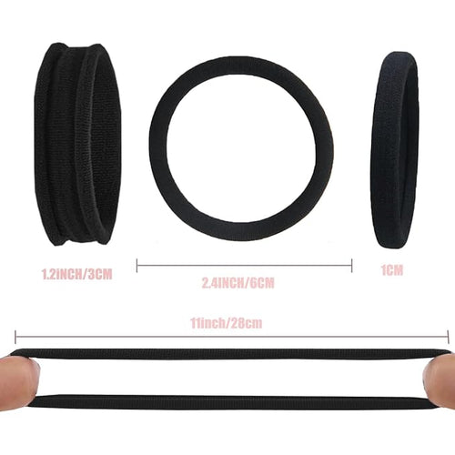 15pcs Black Hair Ties No Damage - Strong Stretchable Hair Bands for Curly Heavy and Long Hair All-Day Hold Ponytail Holders SnagFree Rubber Bands Hair Accessories | Ideal Gifts for Women