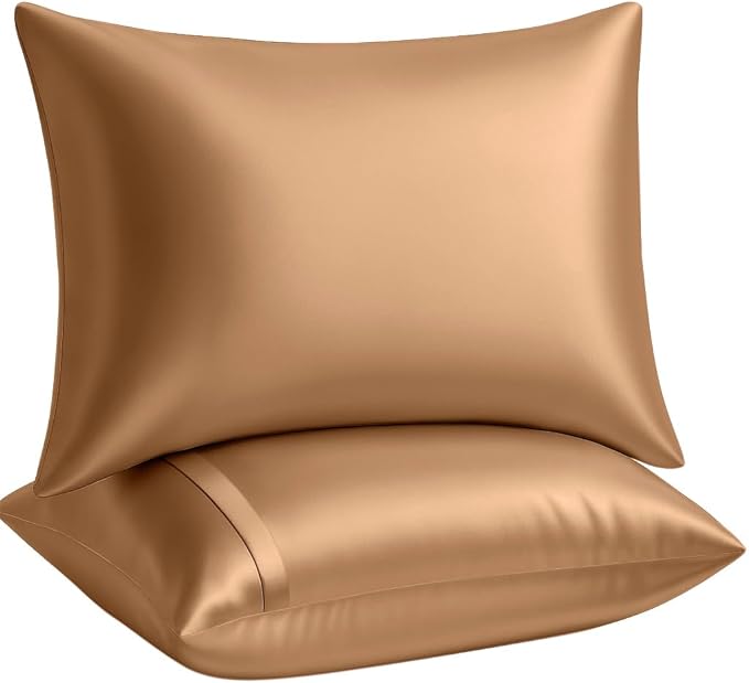 BLISSFORD Luxury Satin Pillowcase for Hair – King Satin Pillowcase with Zipper, Camel (Pillowcase Set of 2)