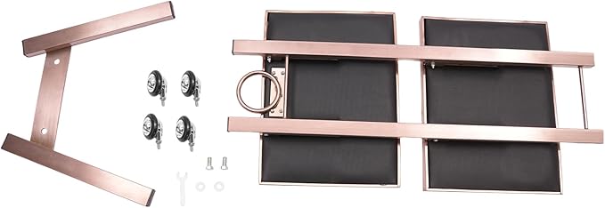 2 Tier Foldable Tray Trolley, Stainless Steel Salon Storage Metal Rolling Cart Mobile Hairdressing Tool Organizer with Wheels for Hair Salon, Studios, Spa Salons (Rose Gold)