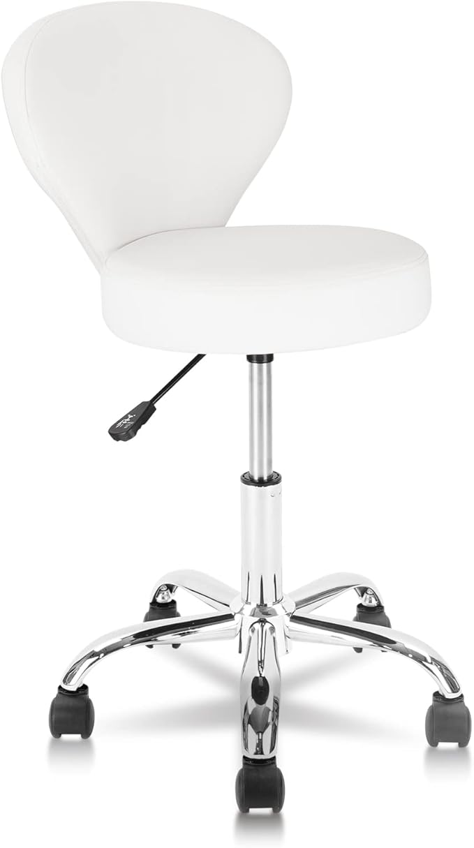 Rolling Swivel Salon Stool Chair with Back Support Adjustable Hydraulic for Office Massage Facial Spa Medical Drafting Tattoo Beauty Barber White