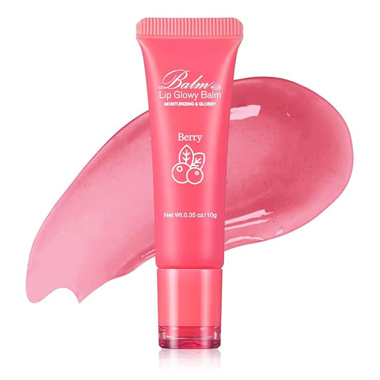 GECOMO Lip Glowy Balm, Moisturizing Lip Gloss, Nourishing Glossy Transparent Plumping Oil, Non-sticky Tinted Toot Lip Balm for Lip Care (BERRY) 0.35oz