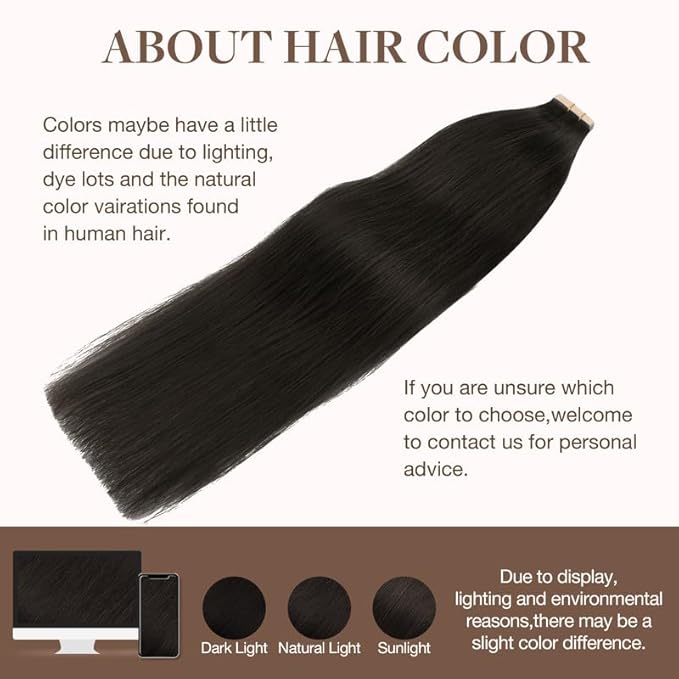 GOO GOO Tape in Hair Extensions Human Hair, 2 Dark Brown, 20inch 100g 40pcs, Skin Weft Seamless Invisible, Silky Straight with Thick Ends, Remy Human Hair