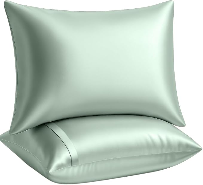 BLISSFORD Satin Pillowcase with Zipper, for Hair and Skin Care, Feels Soft and Cool Like a Silk Pillowcase, Satin Pillow Cases 2 Pack, Slik Pillow Cover, Mint - King Size, Set of 2