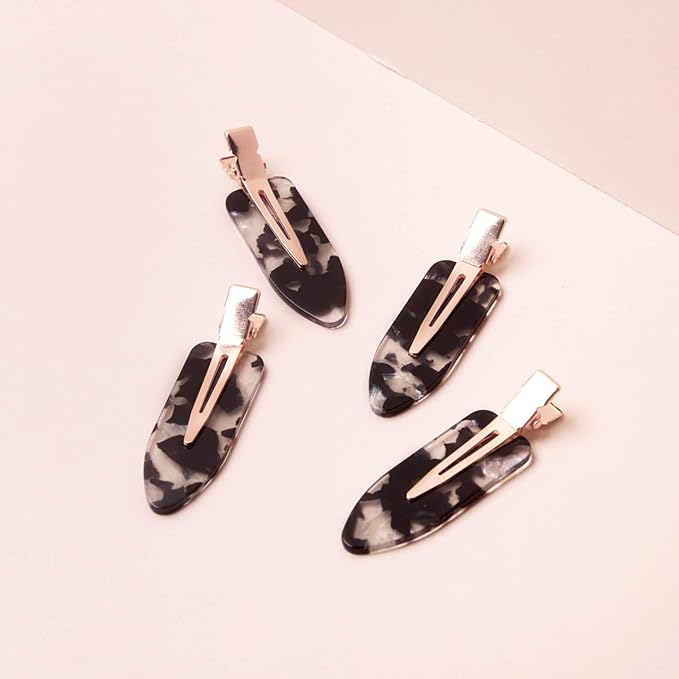 Kitsch Creaseless Hair Clips for Women - No Crease, No Bend Hair Clips for Styling, Bangs, Makeup Application, Face Wash | Recycled Acrylic - Black Terrazzo | Ideal Gifts for Women, 4pcs