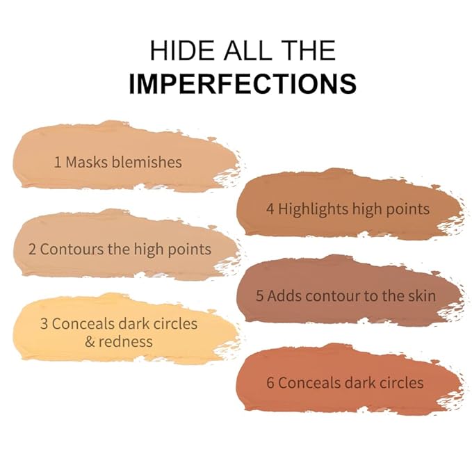 Corlo Cream Contour Palette, 6 Colors Concealer Correct Full Coverage Foundation Palette for Dark Circles Makeup (Light)