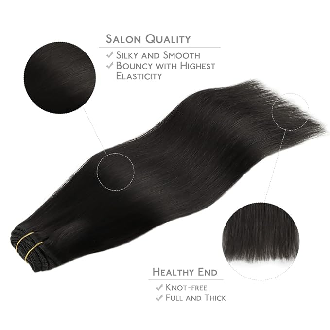 WENNALIFE 18 Inch Clip In Hair Extensions Human Hair, 1B Natural Black Hair Extensions