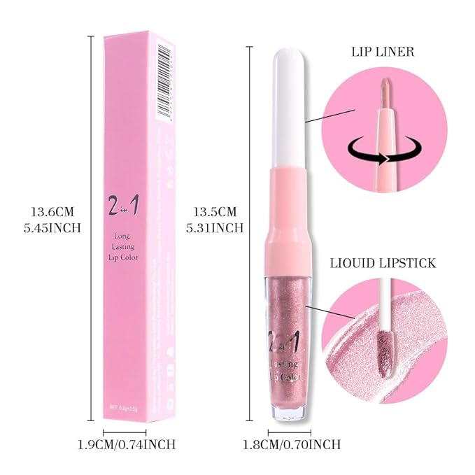 evpct Light Pink Metallic Shimmer Lip Liner and Lipstick Combo Lip Gloss Stain Set Makeup for Women Long Lasting Waterproof 24, Light Voilet Frosted Metallic Glitter Glossy Iridescent Liquid Lipstick