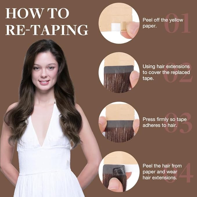 GOO GOO Tape in Hair Extensions Human Hair, 4A Chocolate Brown, 14inch 100g 40pcs, Skin Weft Seamless Invisible, Silky Straight with Thick Ends, Remy Human Hair