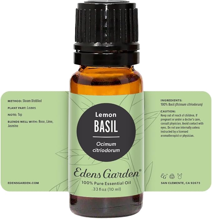 Edens Garden Basil- Lemon Essential Oil- 100% Pure Premium Grade, Undiluted, Natural, Therapeutic, Aromatherapy, The Best for Diffuser, Candle, Laundry, Humidifiers 10 ml (.33 fl oz)