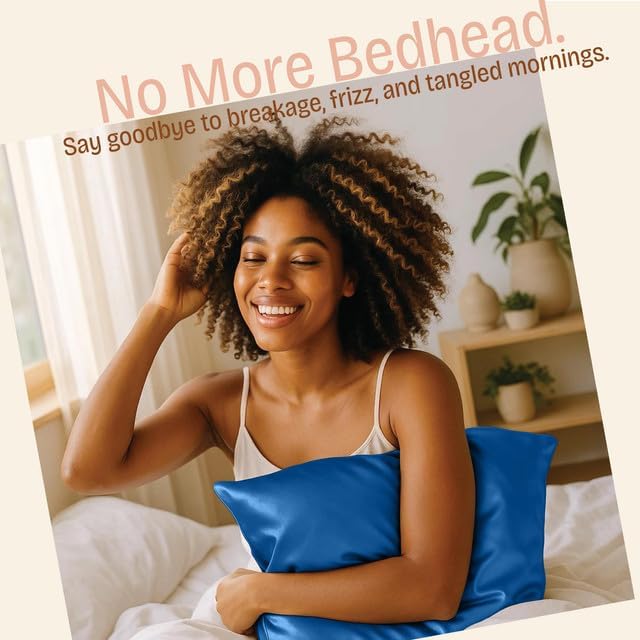 BLISSFORD Royal Blue Satin Pillowcase with Zipper, for Hair and Skin Care, Feels Soft and Cool Like a Silk Pillowcase, Satin Pillow Cases 2 Pack, Slik Pillow Cover, King Size - Set of 2