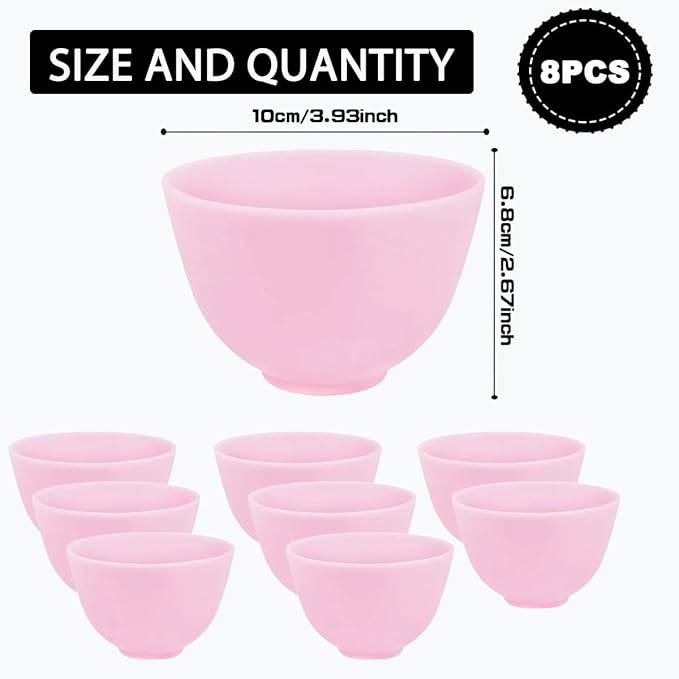 8 Piece Silicone Mixing Bowl Set, 3.93-Inch Microwaveable Silicone Bowls, Facial Bowls for Aestheticians, for Facial Masks, Mud Masks and Other Skin Care Products