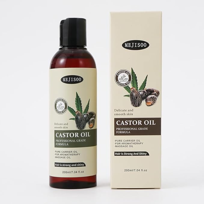Organic Castor Oil for Hair Growth, 100% Pure Natural Premium Grade Castor Oil Cold Pressed, Hexane-Free, Eyelash & Eyebrow Enhancement, Skin Moisturizing, 7.04 Fl Oz for Lashes Hair Face Body