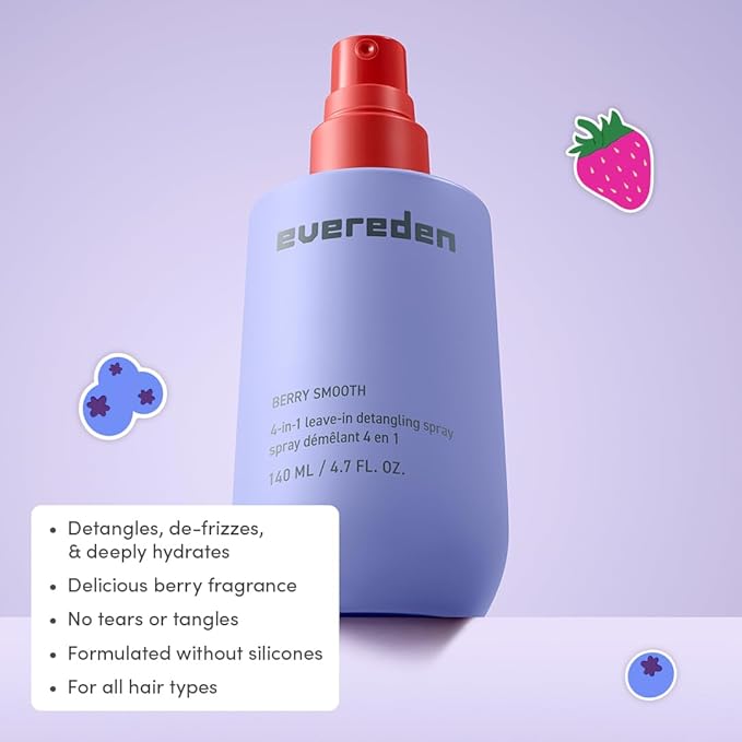 Evereden Kids Detangler Spray: 4-in-1 Leave-In Hair Spray | Detangle, Moisturize & Strengthen| Easily Tackle Even the Toughest Knots | Clean & Vegan All types of Hair Product for Kids | Pack of 2