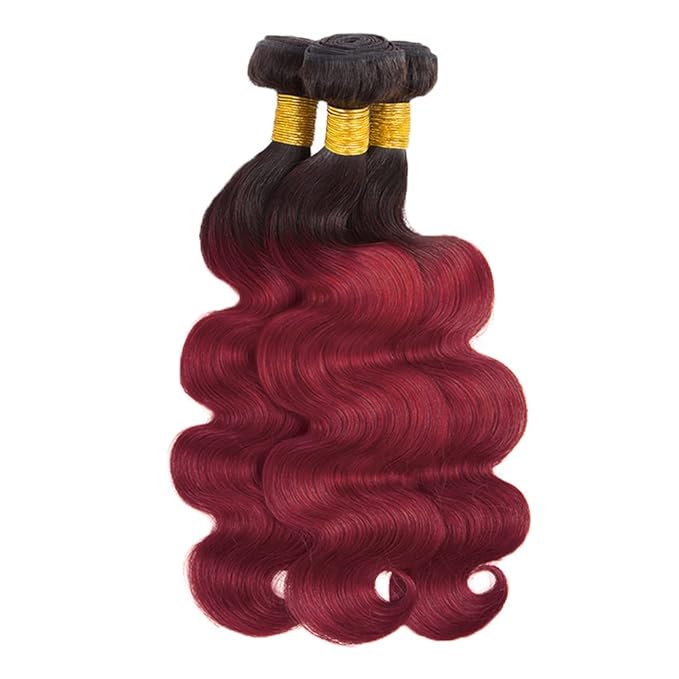 28 30 32 Inch Ombre Red Bundles Human Hair 99j Body Wave Bundles Peruvian Unprocessed Virgin Remy Hair Extensions Niegmeag 2 Tone Black and Burgundy Body Wave Bundle 300g