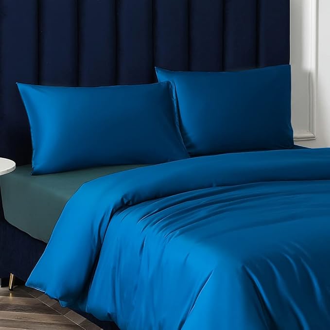 NTBAY Zippered Satin Pillow Cases for Hair and Skin, Luxury King Hidden Zipper Pillowcases Set of 2, 20x36 Inches, Royal Blue