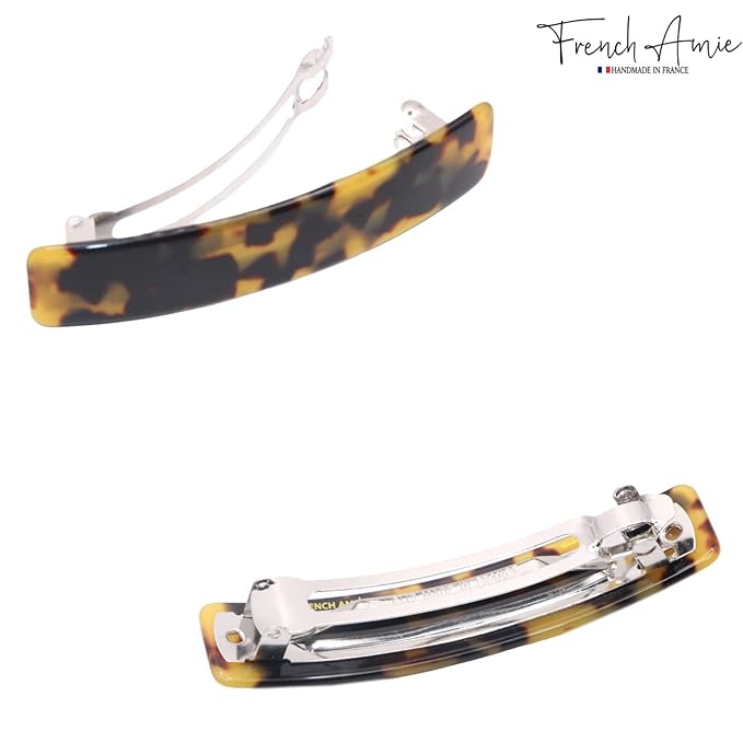 French Amie Oblong Handmade 3.5" Celluloid No Slip Hair Clip Barrette for Women, Made in France (Tokyo Shell)