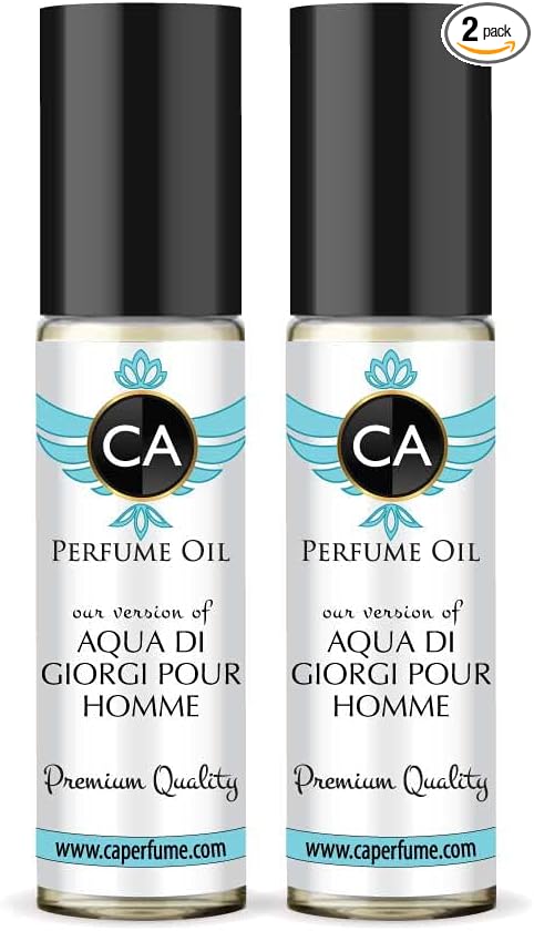 CA Perfume Impression of Aqua Di Giorgi Pour Homme For Men Replica Fragrance Body Oil Dupes Alcohol-Free Fragrance Oil Sample Travel Size Concentrated Long Lasting Roll-On 0.3 Fl Oz-X2