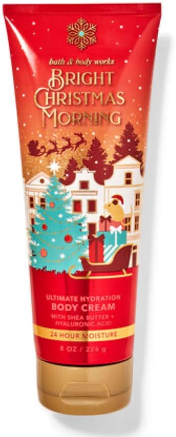 Bath & Body Works - 3 Piece Bundle - Spray - Body Cream - Shower Gel - Full Size and Gift Bag HELLO GORGEOUS (Bright Christmas Morning)