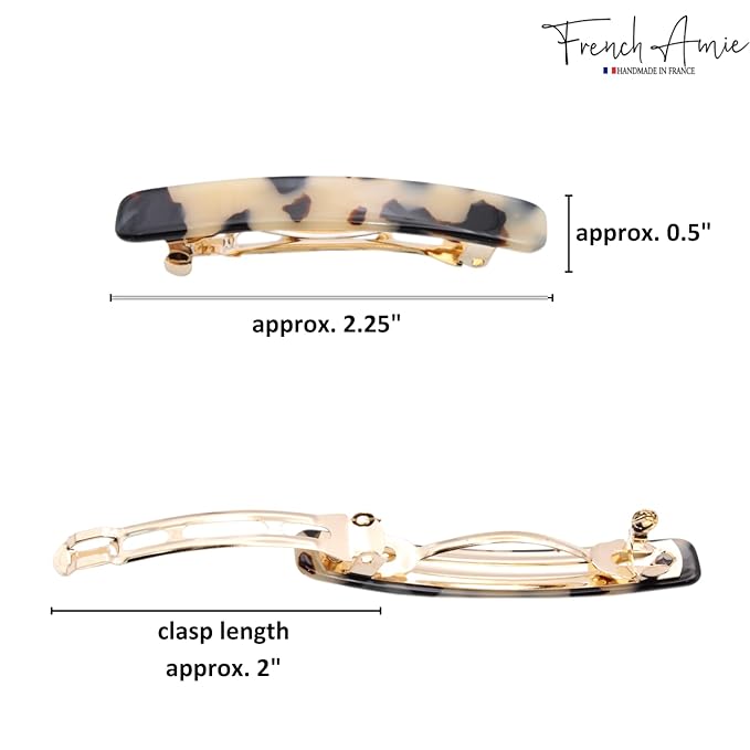 French Amie Small 2 1/4 inch Celluloid Handmade Hair Barrette No Slip Grip Durable Styling Women Hair Accessories Hair Clip for Girls, Made in France(White Tokyo)
