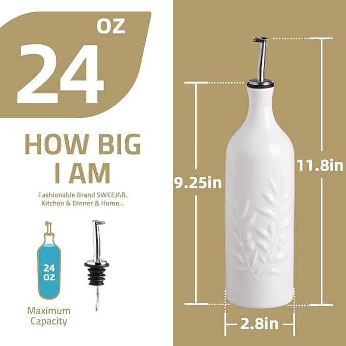 Sweejar Ceramic Olive Oil Dispenser Bottle, 24 Oz Relief Opaque Oil Cruet Protects To Reduce Oxidation, Suitable for Storage Soy Sauce, Coffee Syrup, Liquids, Set of 1 (Gradient Orange)