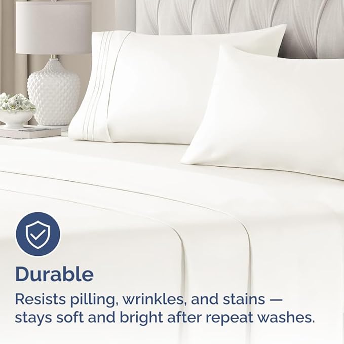 King Pillow Cases Set of 4 - Ultra Soft Hotel Quality Pillowcase Covers - Comfy, Cozy & Wrinkle Free - Shrinkage and Fade Resistant - Machine Washable Pillow Protectors - 4 Piece Set - Antique White