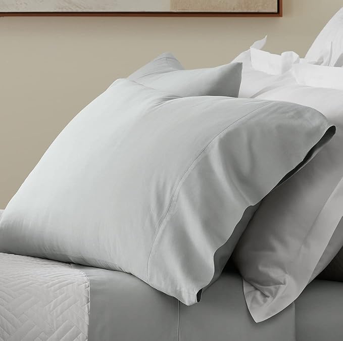 Boll & Branch Signature Hemmed Pillowcase Set - Standard, Shore - Luxury 100% Organic Cotton - Buttery Soft and Breathable - Softer with Every Wash - 2 Pillowcases Included
