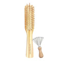 Bamboo Wood Hair Brush with Cleaning Rake for Women Men and Kids, Natural Bamboo Bristles Small Paddle Flat Hairbrush Fit All Types Hair