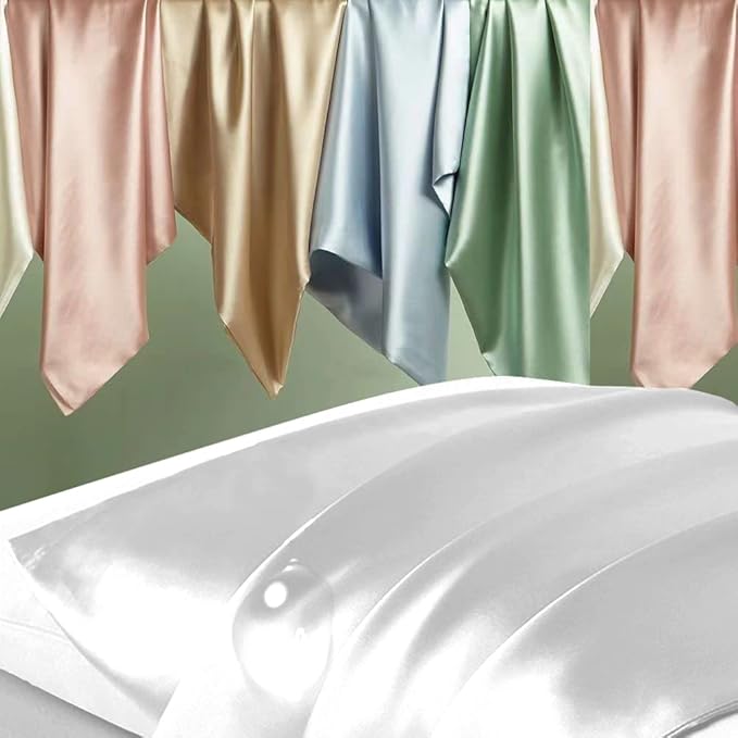 Silk Pillowcase 2 Pack, Natural Mulberry Silk Pillow Cases, Anti Acne Silk Pillowcase for Hair and Skin, King Size Silk Satin Pillowcase Set of 2 with Hidden Zipper, Gifts for Women Men, White