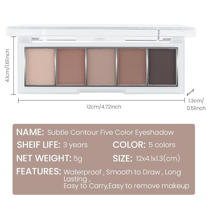 5 Colors Matte Eyeshadow Makeup Palette, 5 Natural Neutral Nude Brown Cool-Toned Nude Taupe Eyeshadow, Looks for Brown Eyes Women Finish Long Wearing Waterproof Professional Eye Makeup 06#
