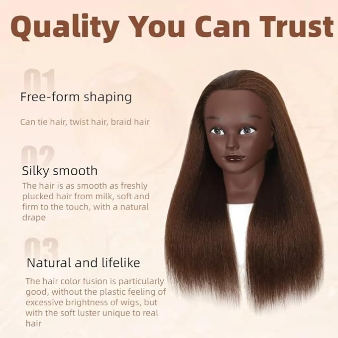 100% Real Hair Mannequin Head Training Head Manikin Cosmetology Doll Head for Hairdresser Practice Braiding Hair Styling with Clamp stand (18inch)
