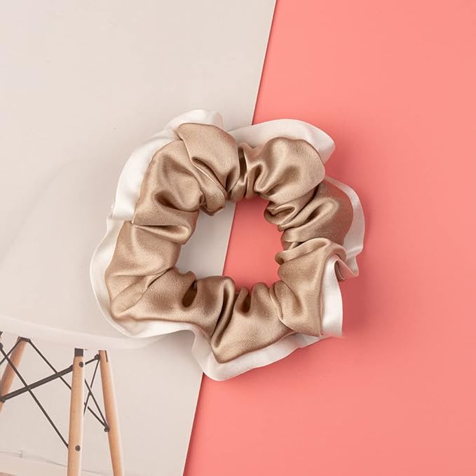 Silmer Silk Scrunchies for Hair Bicolor Hair Tie 100% Mulberry 3 Pack(Pink, Peacock Blue, Apricot)
