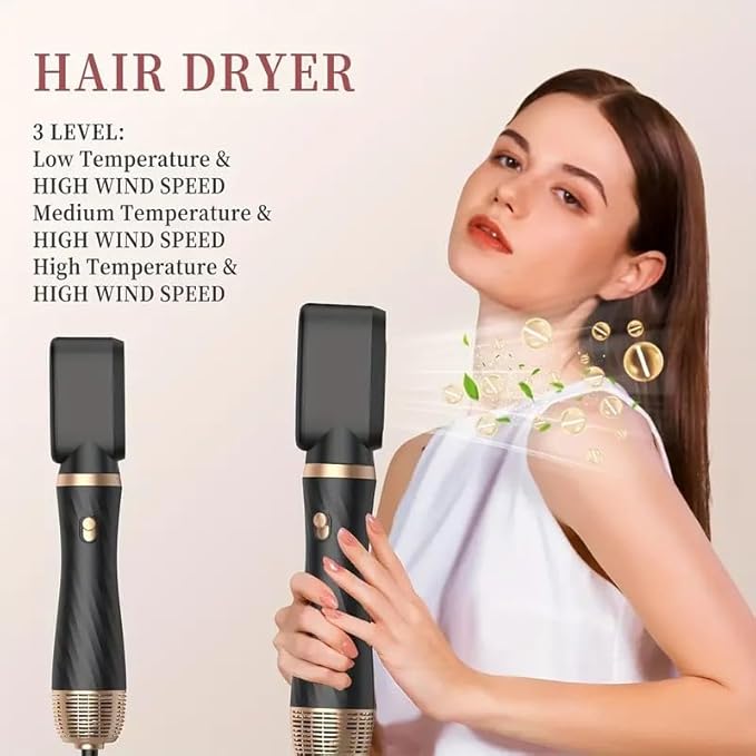 5 in 1 Hair Dryer Brush -Ionic Auto Wrap Curler & Straightener with 3 Heat Settings, Magic Hair Styler Salon-Grade Results for Women, Travel-Friendly Styler with ALCI Plug (A-Black)
