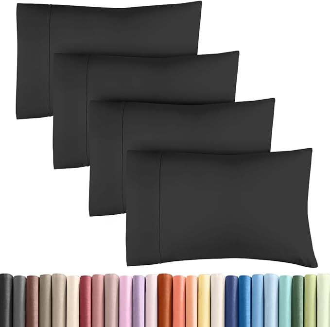 King Pillow Cases - 4 Pack - Super Soft Pillowcase Covers - Envelope Enclosure - Hotel Quality Pillow Protectors - Wrinkle Free, Fade, Shrink & Stain Resistant - Machine Washable - 20" x 40" (Black)