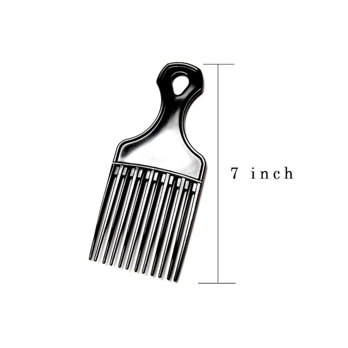 (3 Pack) 7" Black Afro Pick Lift Hair Comb Detangle Wig Braid Hair Man Styling Comb (Black)