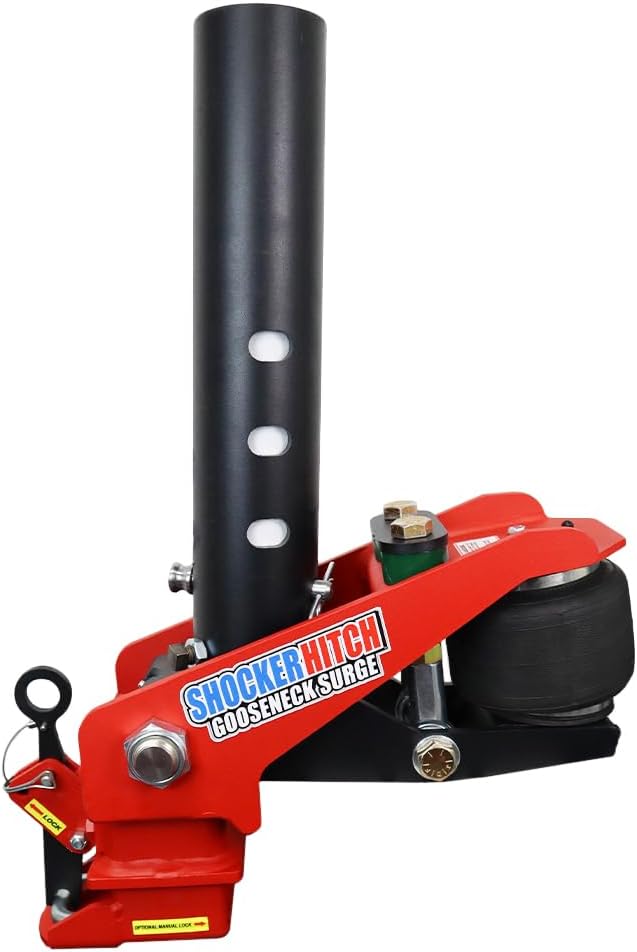 Shocker 30K Gooseneck Surge Air Hitch & Shift Lock Coupler for 2-5/16" Ball, Round Multi-Fit Stem