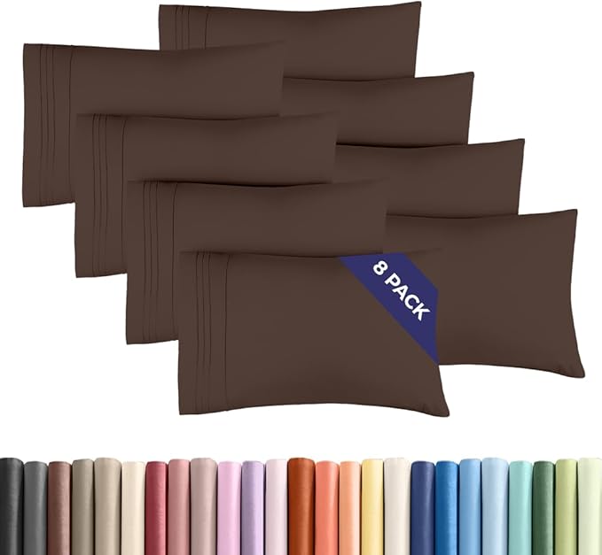 King Pillow Cases Set of 8 - Ultra Soft Hotel Quality Pillowcase Covers - Comfy & Wrinkle Free - Shrink, Stain and Fade Resistant - Easy-Care, Machine Washable Pillow Protectors - 8 Piece Set - Brown