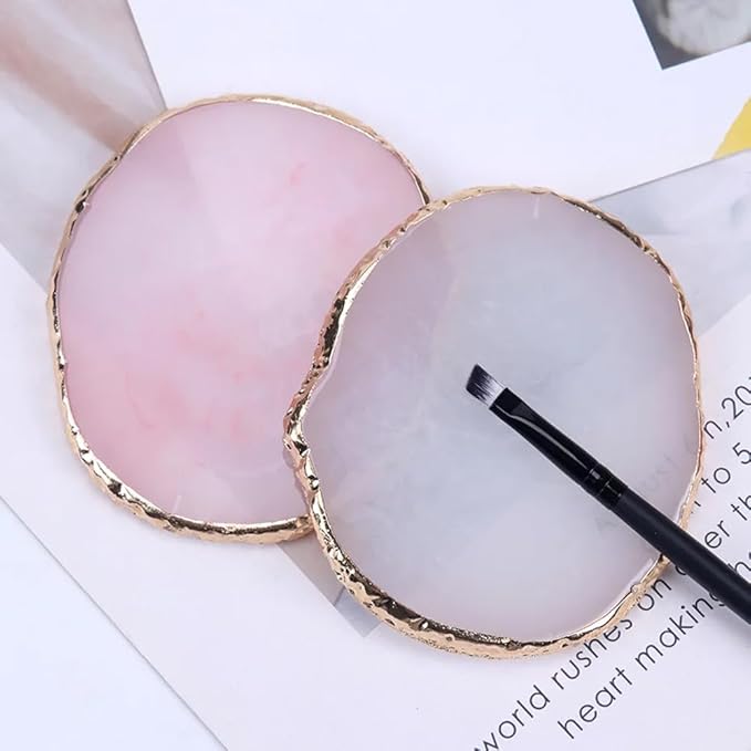 2 Pack Nail Art Palette Makeup Foundation Mixing Palette Holder Golden Edge Professional Cosmetic Nail Art Tools for Women and Girls Nail Polish Liquid Lipstick Concealer