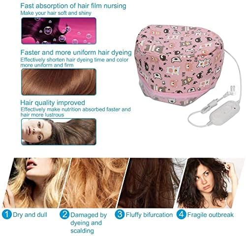 fuwinkr Hair Steamer Thermal Heat Cap Electric Hair Cap Deep Conditioning Natural Hair Scalp Treatment Spa Adjustable Oil Treatment Steamer Hat Hot Head Care(US)