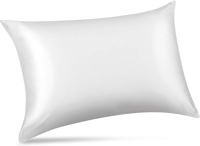 ALASKA BEAR Silk Pillowcase for Hair and Skin, 100% Mulberry Silk Pillow Cases King Size for Bliss Sleep with Random Color Scrunchy Gift Set Better Than Poly Satin, Zipper Closure, 1pc, Cool White
