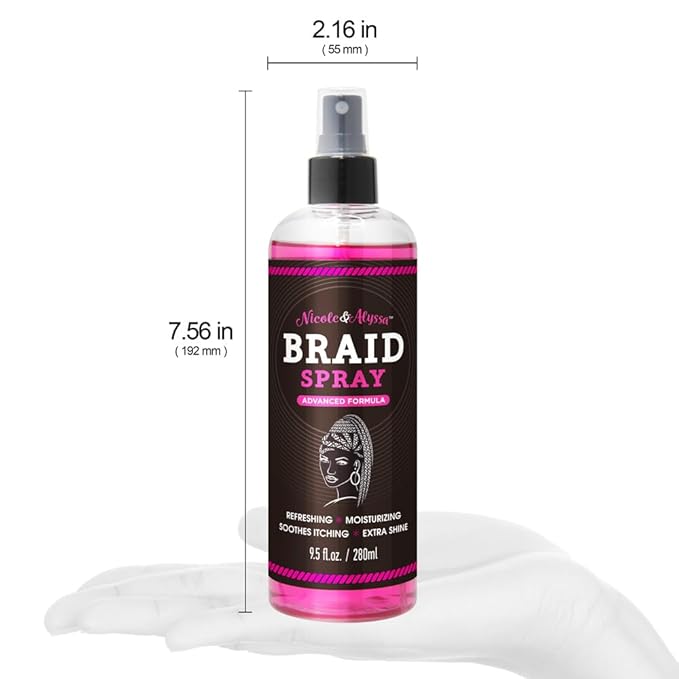 Nicole & Alyssa - Braid Spray 9.5oz - for BOHO Braids, Twists, Locs, Box Braids, Knotless Braids, Cornrows - Braid Sheen, Refreshing, Moisturizing, Detangling, Extra Shine (Pack of 2)