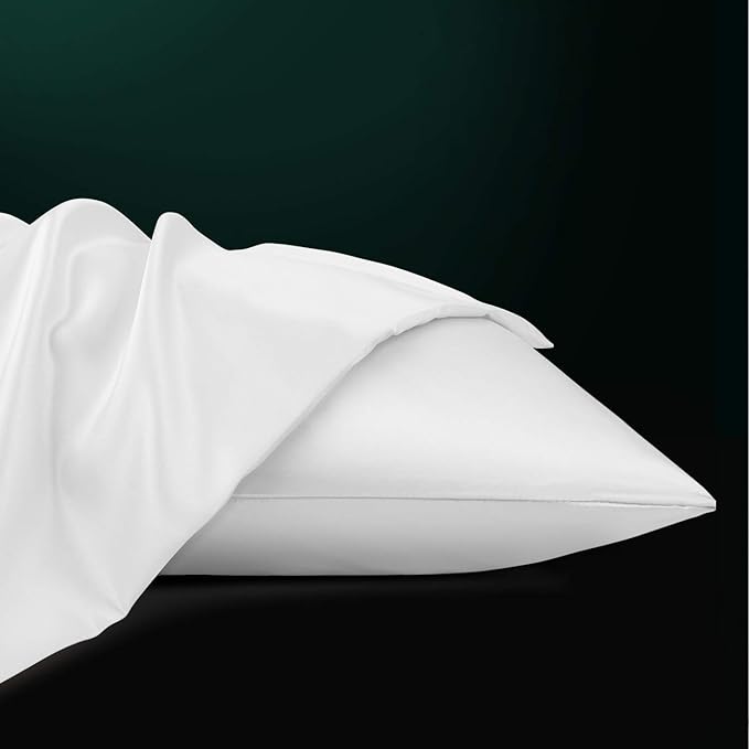NTBAY Zippered Satin Pillow Cases for Hair and Skin, Luxury Queen Hidden Zipper Pillowcases Set of 2, 20x30 Inches, Pure White