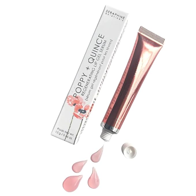Seraphine Botanicals Poppy + Quince Regenerating Lip Gel Serum Repair Dry, Chapped Lips Instant Hydration Restorative Lip Mask, Repairs, Moisturizes, Plumps Lips Aloe Vera, Witch Hazel Extracts 13g