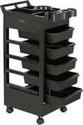 Buy-Rite Professional Salon Trolley Cart – MEI-3010 Rolling Utility Cart with 5 Removable Storage Drawers, Color Mixing Bowl & Tool Holster, Black, 33.5” Tall