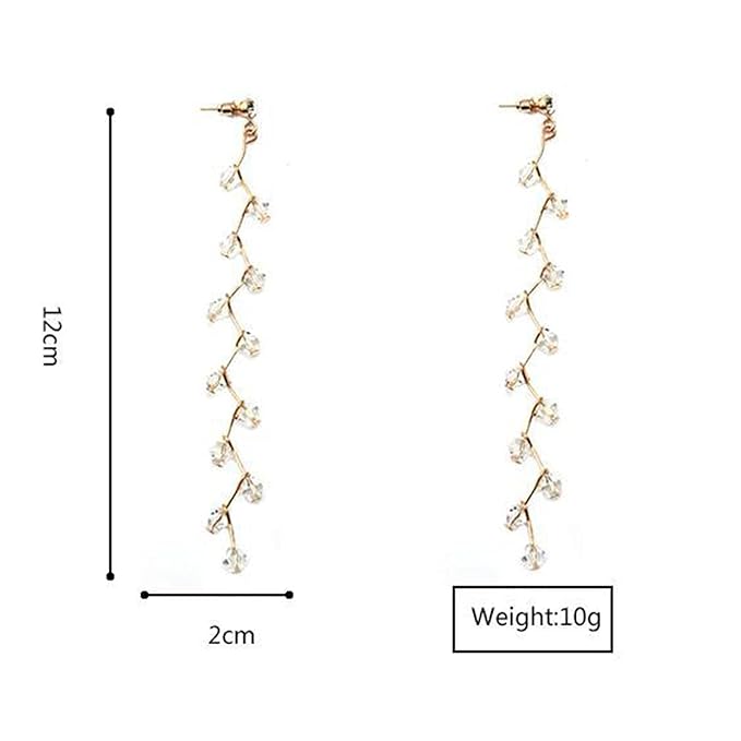 Boho Rhinestone Leaf Earrings Gold Crystal Drop Earring Long Chain Tassel Dangle Earrings Jewelry for Women and Girls Gifts